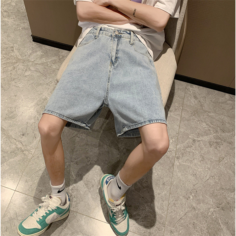 メンズ 黒 ファッション メンズ黒デニムショートパンツゆったりストレート