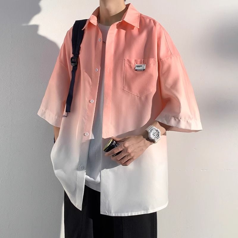 メンズ 黒 ファッション グラデーションオーバーサイズシャツ