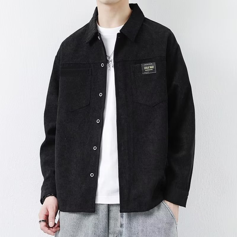 メンズ 黒 ファッション コーデュロイシャツジャケット