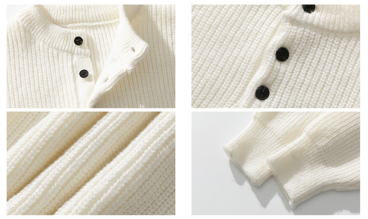 メンズ 黒 ファッション メンズ秋冬厚手ヘンリーネックニットセーター