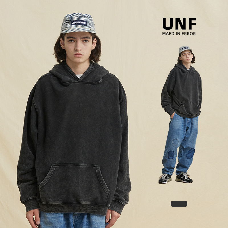 メンズ 黒 ファッション 黒 古着風 綿製 パーカー 男性用 街系 上着 秋冬新作