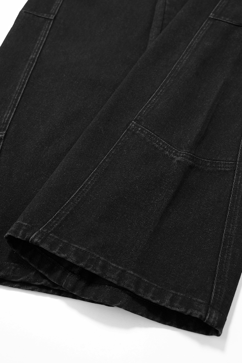 メンズ 黒 ファッション メンズ黒デニムパンツ 立体裁断ワイドシルエット
