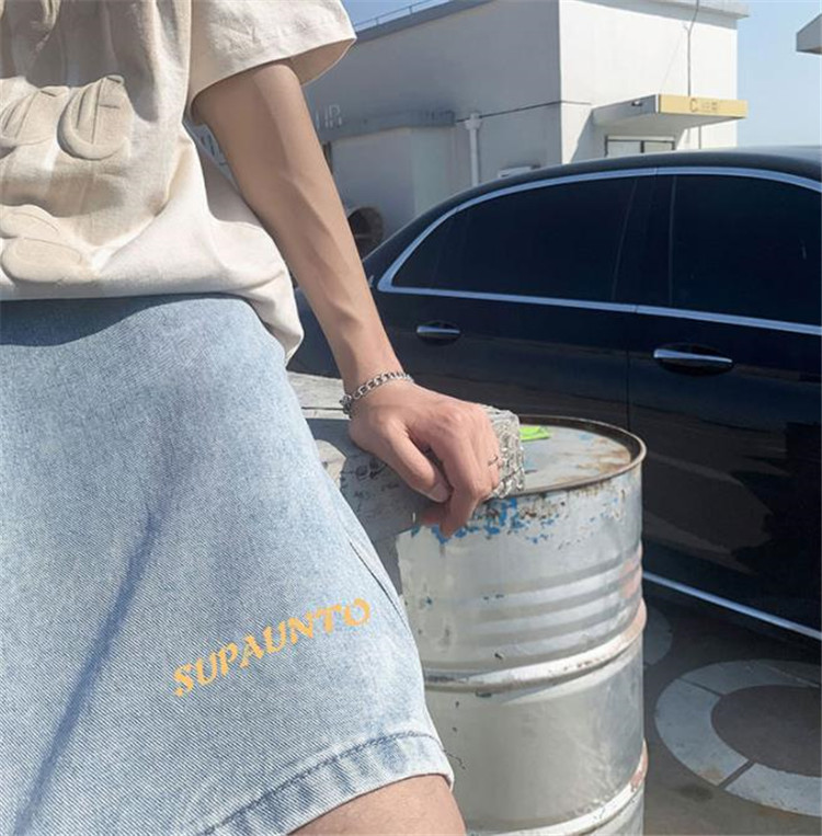 メンズ 黒 ファッション メンズ黒ダメージデニムハーフパンツ夏用ゆったり