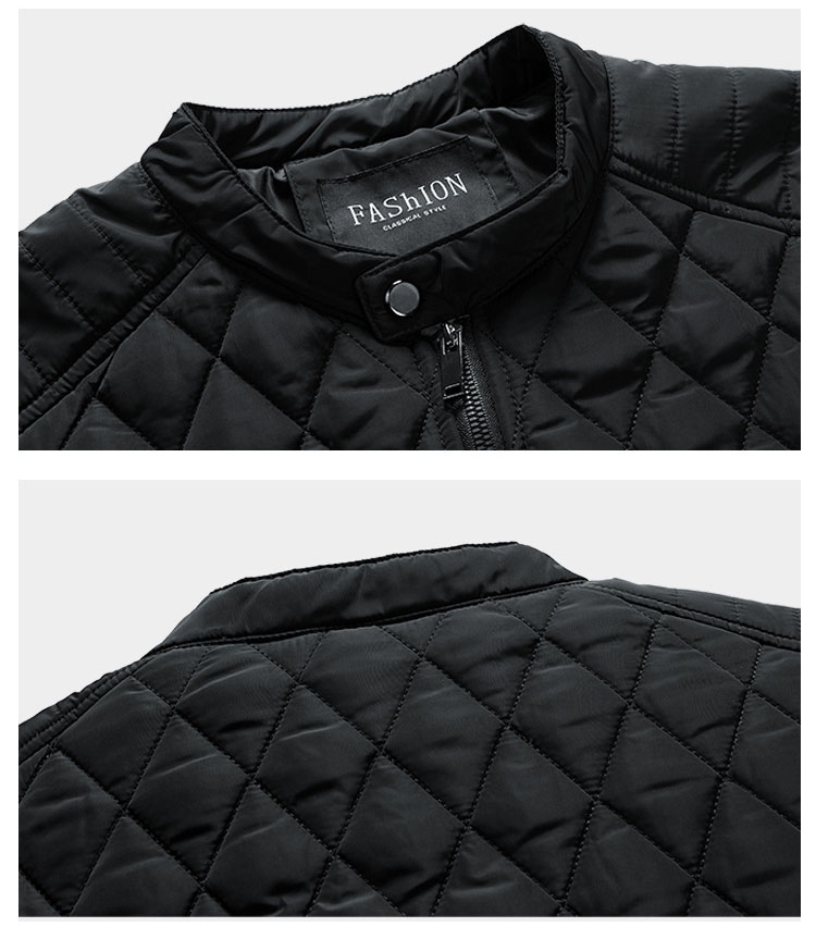 メンズ 黒 ファッション 男性用ダイヤキルト中綿ジャケット立襟アウター