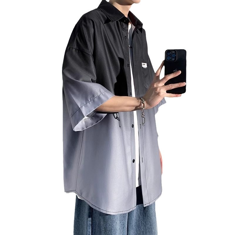 メンズ 黒 ファッション グラデーションオーバーサイズシャツ