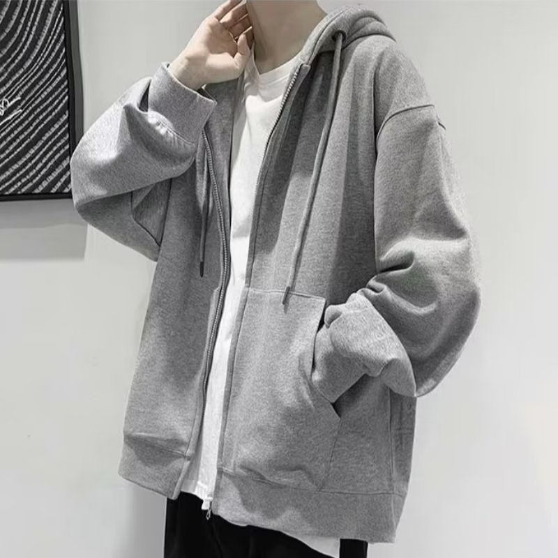 メンズ 黒 ファッション シンプル立体フードジップパーカー