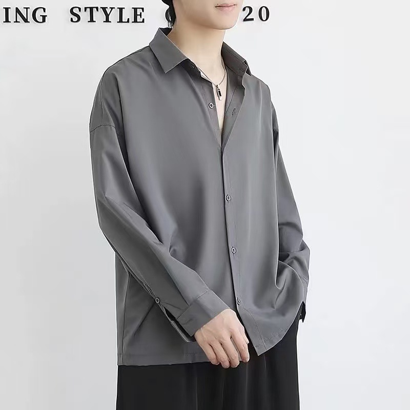 メンズ 黒 ファッション シンプル ゆったりドレスシャツ