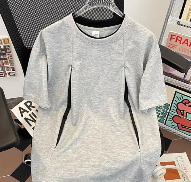 メンズ 黒 ファッション 黒スウェット半袖重ね着風メンズトップス
