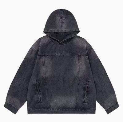 メンズ 黒 ファッション 春秋メンズデニムパーカー重ね着風