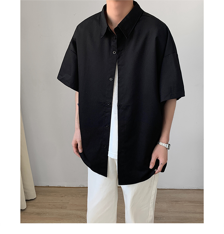 メンズ 黒 ファッション ゆったりシルエット半袖シャツ