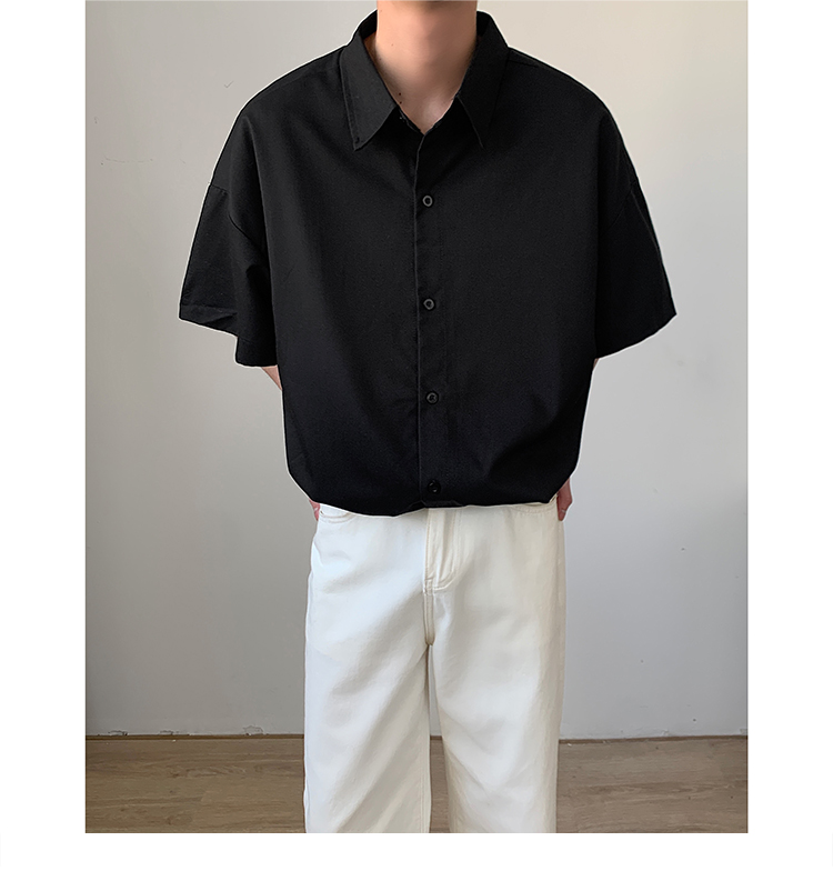 メンズ 黒 ファッション ゆったりシルエット半袖シャツ