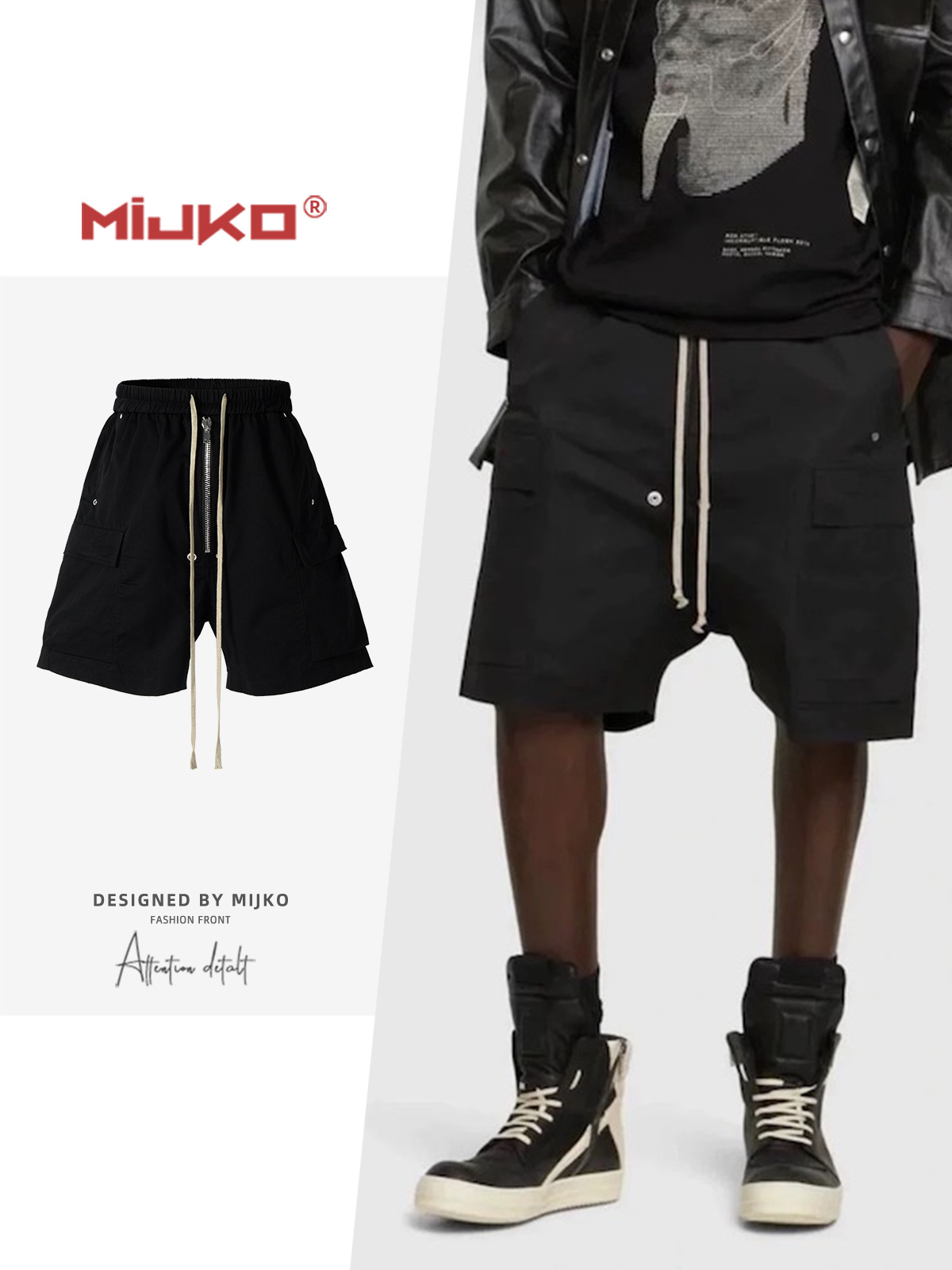 メンズ 黒 ファッション 黒ワイドショートパンツ メンズ カーゴポケット付き春夏