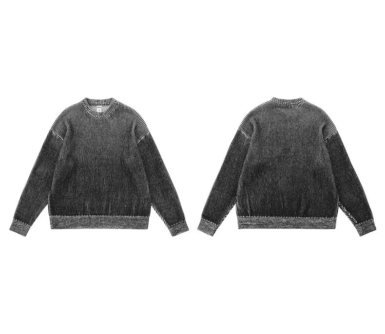 メンズ 黒 ファッション メンズ秋冬ストライプニットスウェット黒グレー切替