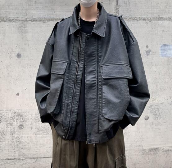 メンズ 黒 ファッション 秋冬メンズ本革ジャケット黒レザーアウター