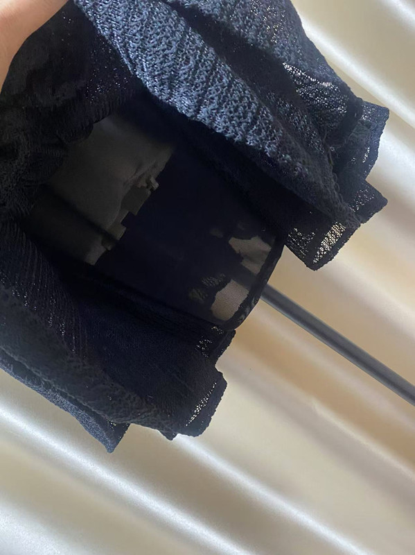 黒ドレス ミニ丈 透かし編み 上品 フレア フリル ミニドレス