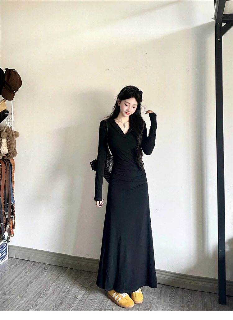 黒ドレス 大人のゆったりシルエットロングワンピース