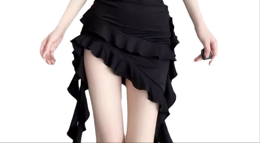 黒ドレス アシンメトリー フリルミニ黒ドレス