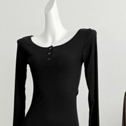 黒ドレス ロング 上品 シルエット ニット ワンピース