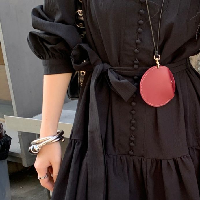 黒ドレス フリルカラーパフスリーブ黒ドレス