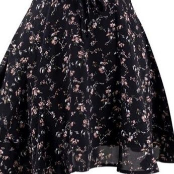 黒ドレス 花柄フリルキャミソール黒ドレス