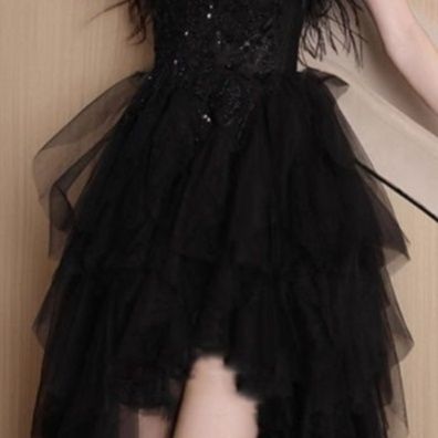 黒ドレス ロングフェザーラメチュールロングドレス