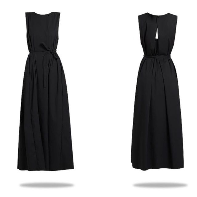 黒ドレス ロング ノースリーブ リボン ロングワンピース