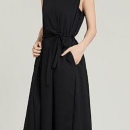 黒ドレス ロング ノースリーブ リボン ロングワンピース