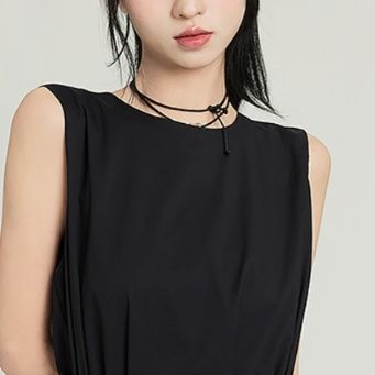 黒ドレス ロング ノースリーブ リボン ロングワンピース