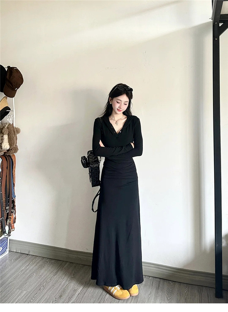 黒ドレス 大人のゆったりシルエットロングワンピース