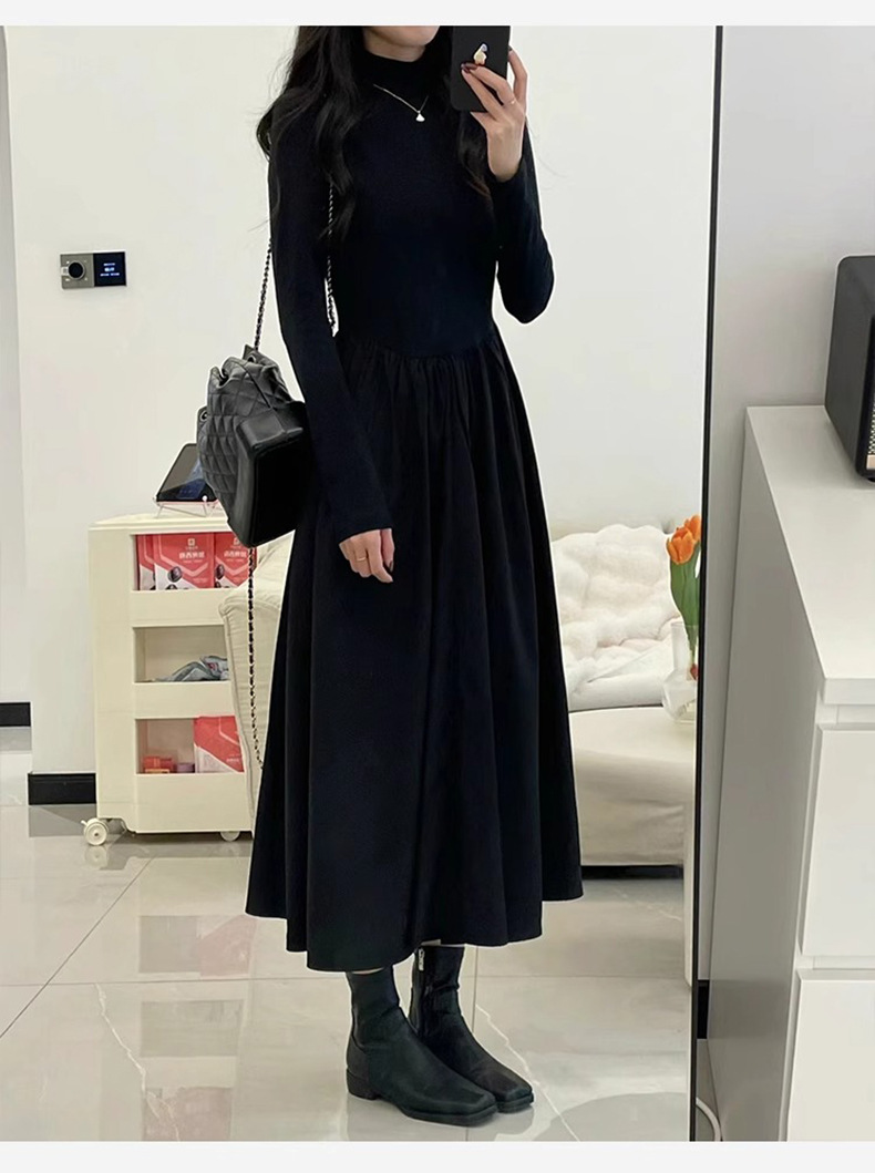 黒ドレス ロング シンプル 上品 ワンピース 長袖