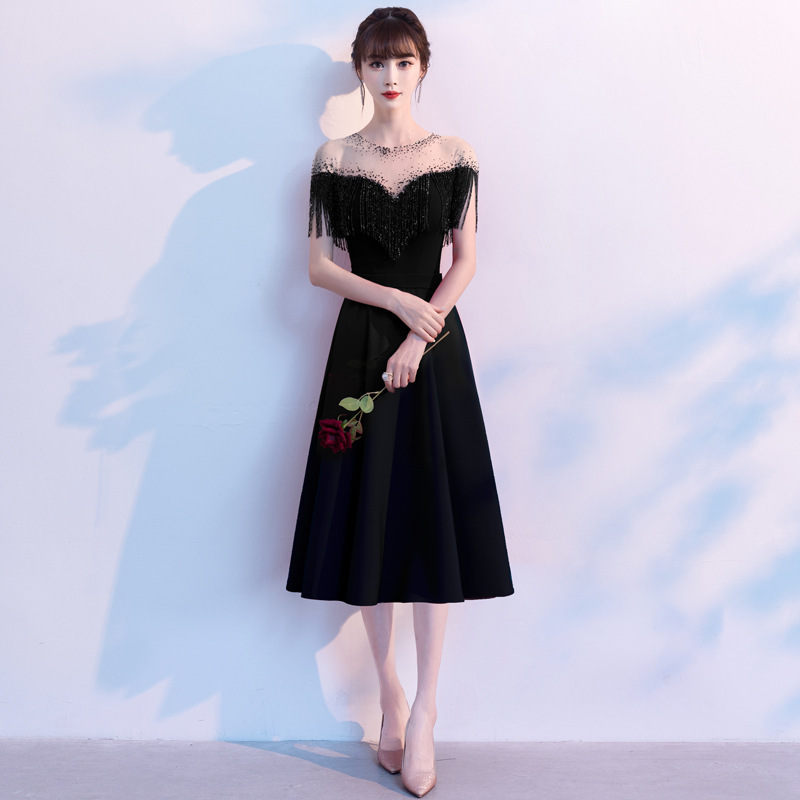 黒ドレス ロング フリンジドレス