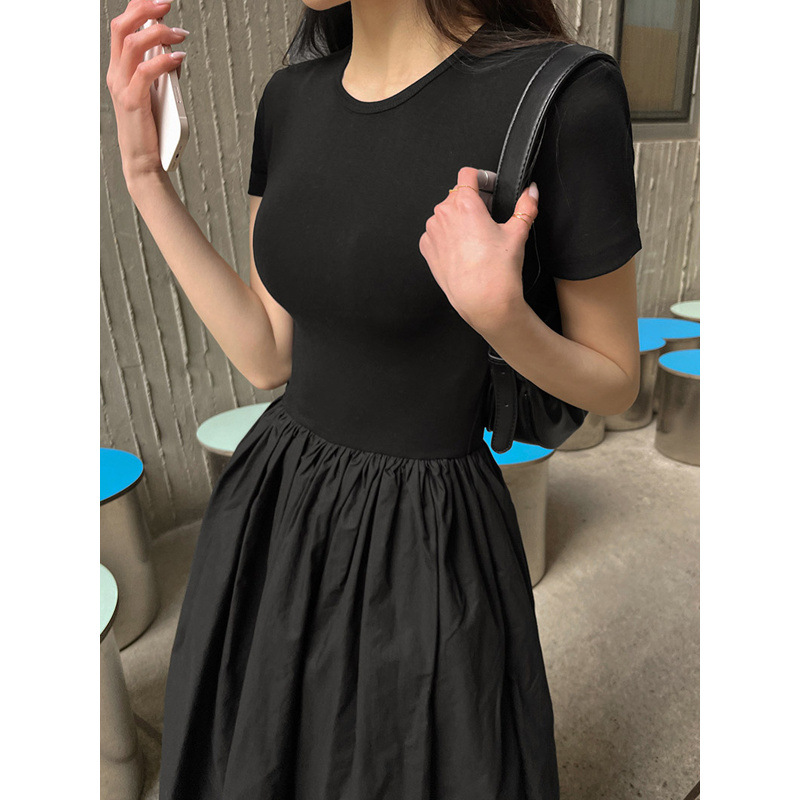 黒ドレス シンプル優美フレアロングワンピース