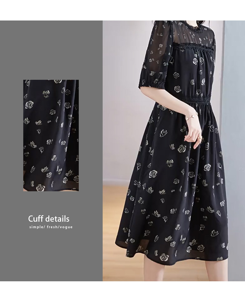 黒ドレス 花柄シースルーロングワンピース
