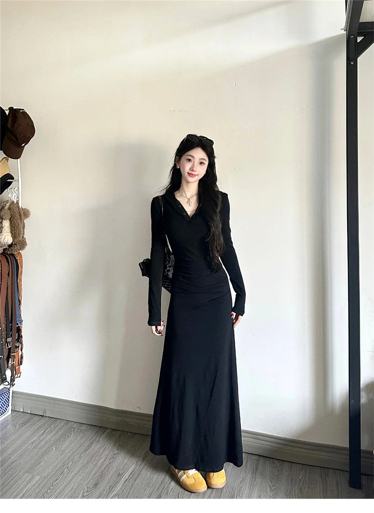 黒ドレス 大人のゆったりシルエットロングワンピース