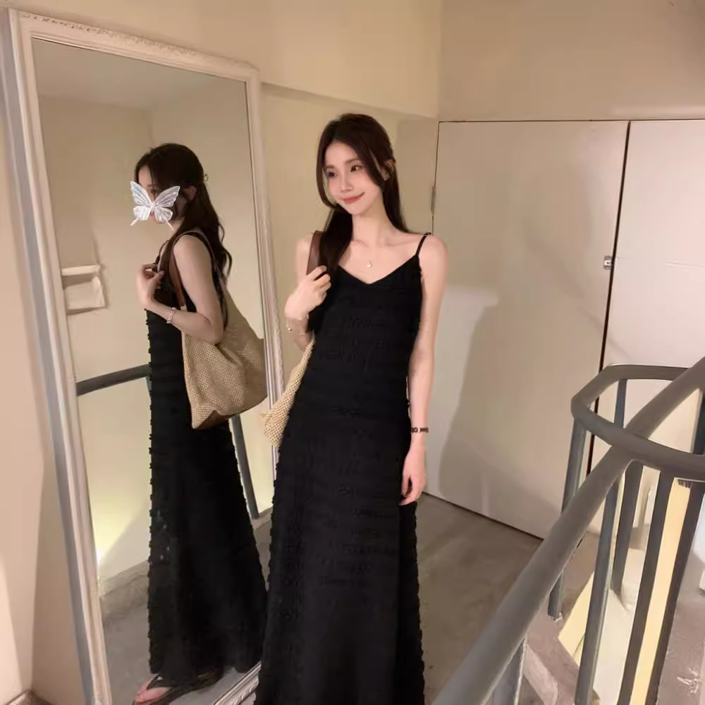 黒ドレス ロング 細紐キャミロングドレス