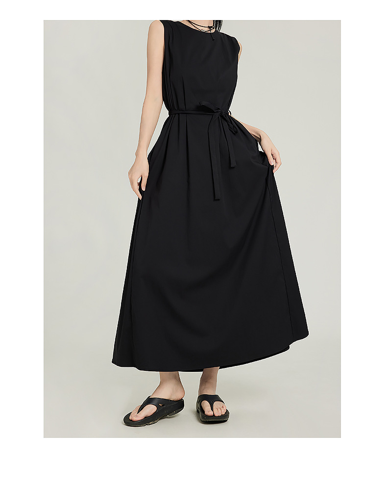 黒ドレス ロング ノースリーブ リボン ロングワンピース