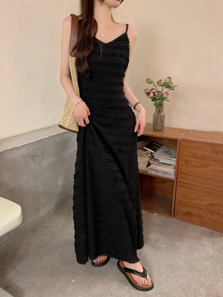 黒ドレス ロング 細紐キャミロングドレス