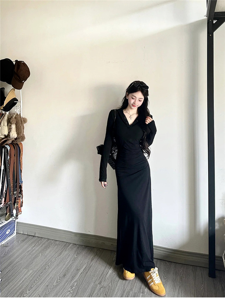 黒ドレス 大人のゆったりシルエットロングワンピース