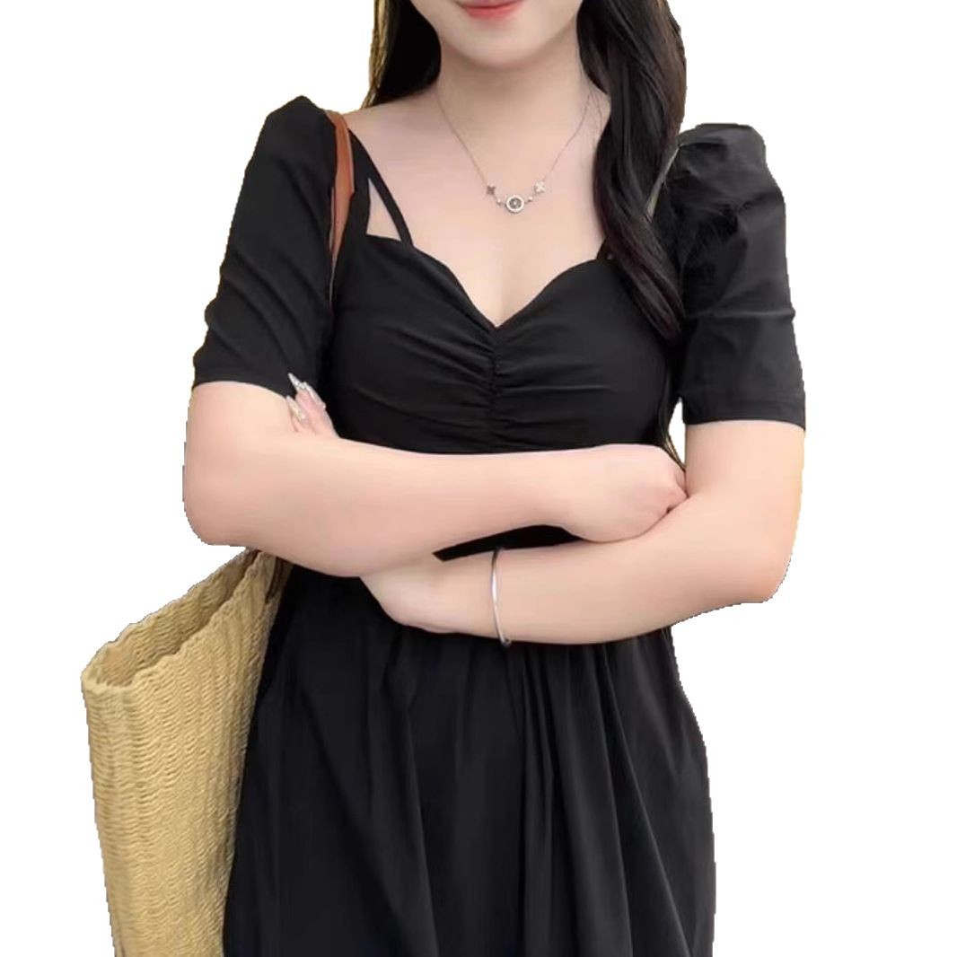 黒ドレス 優美シルエット ハートネックワンピース