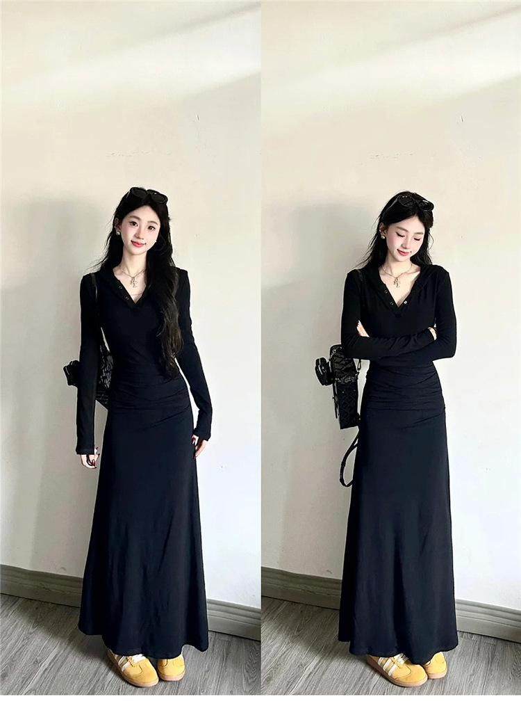黒ドレス 大人のゆったりシルエットロングワンピース