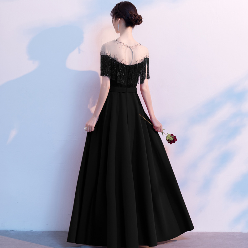 黒ドレス ロング フリンジドレス