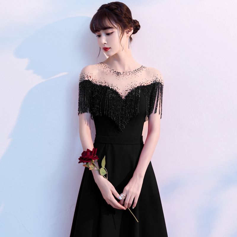 黒ドレス ロング フリンジドレス