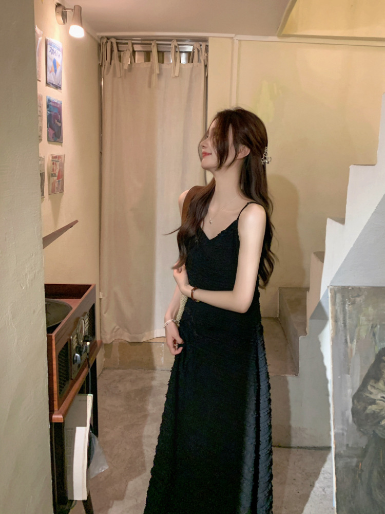 黒ドレス ロング 細紐キャミロングドレス