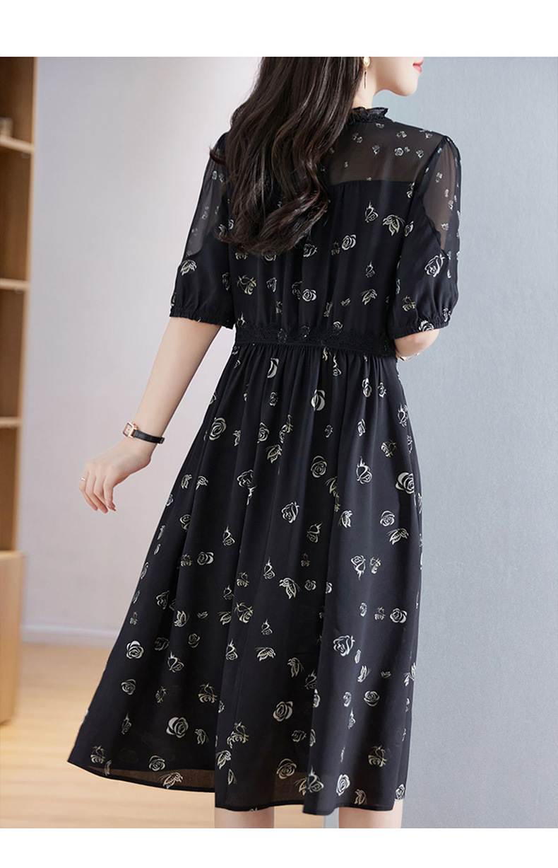 黒ドレス 花柄シースルーロングワンピース