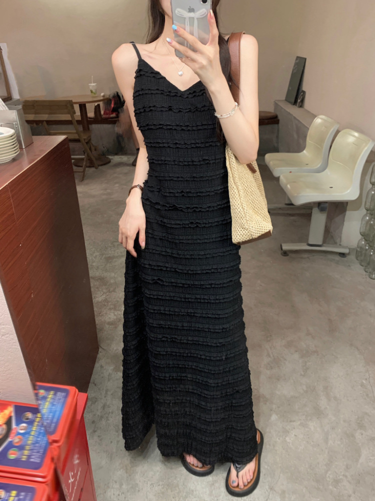 黒ドレス ロング 細紐キャミロングドレス