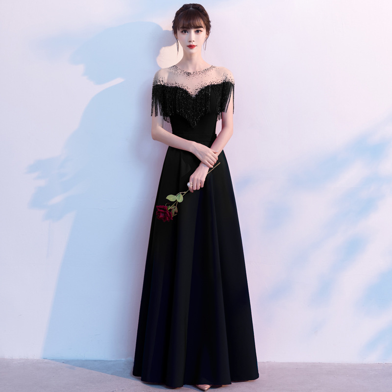黒ドレス ロング フリンジドレス