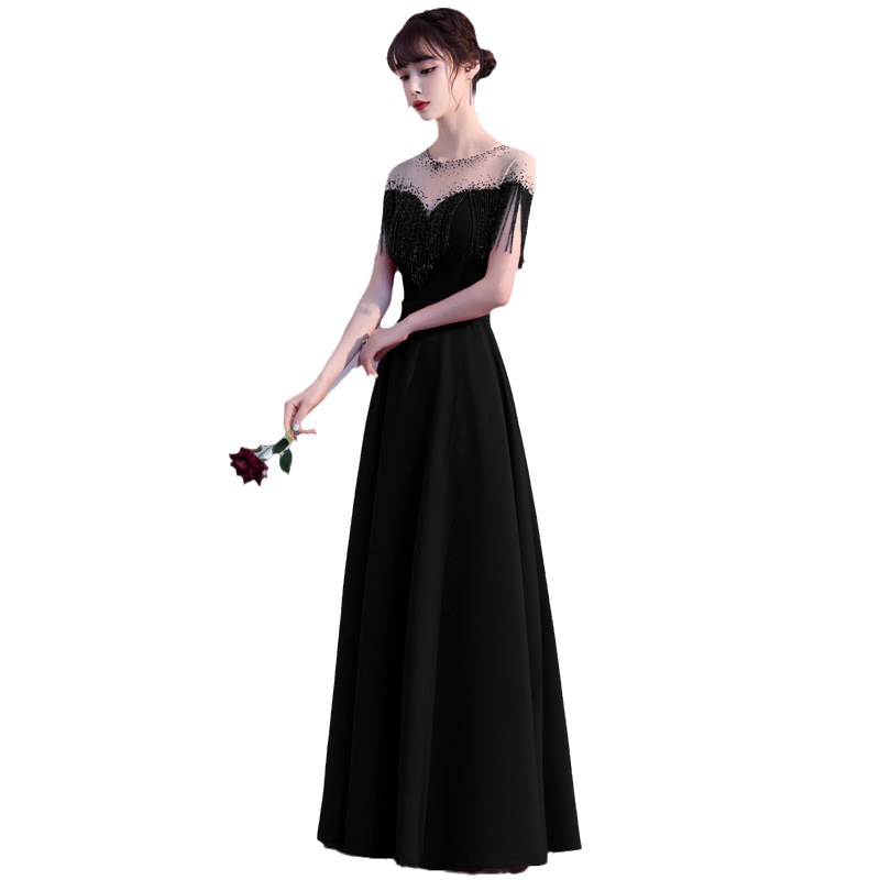黒ドレス ロング フリンジドレス