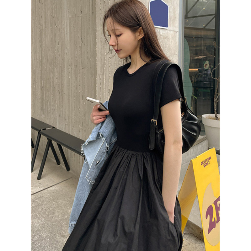 黒ドレス シンプル優美フレアロングワンピース