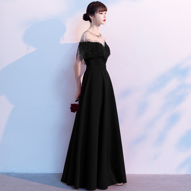 黒ドレス ロング フリンジドレス