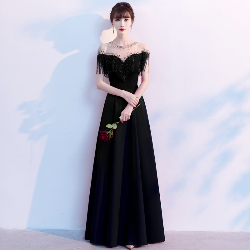 黒ドレス ロング フリンジドレス